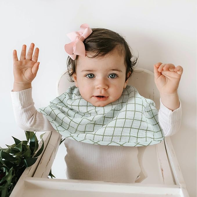 Muslin Burp Cloths with Snaps,Multi-Use Burpy Bib 100% Cotton for Spit Up & Drool,Large 22"X11" Extra Absorbent Burping Cloth for Newborn Boys Girls Essentials,Green