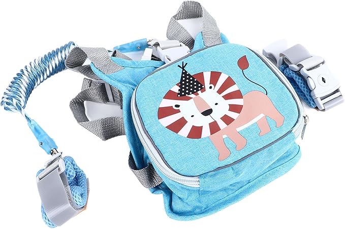 1.5m 2 in 1 Kids Backpack Safety Leash Toddler Harness Backpack with Leash Prevent Lost Children Harness Wrist Link for Outdoor Use (Blue)