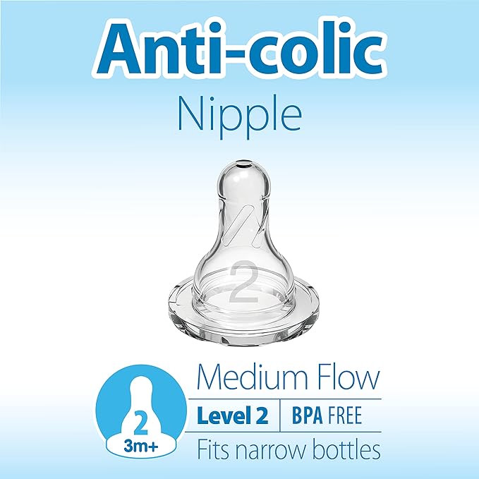 Dr. Brown's Milestones Silicone Baby Bottle Handles, Narrow & Natural Flow Level 2 Nipple, Medium Flow, 3m+, 100% Silicone, 6 Count