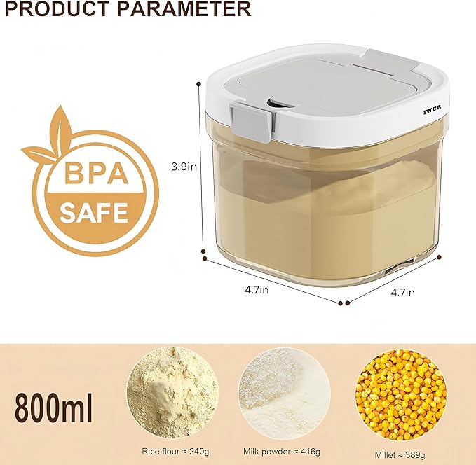 Formula Container to go-800ml Travel Dispenser BPA Free Airtight Container with Spoon & Layered Storage,Sealed Lid,Stackable,Easy-Clean,Ideal for Coffee,Flour,Sugar,Cereal,Milk Powder(27oz)