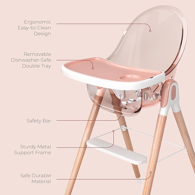 Classic Non-Reclinable 6 in 1 Baby High Chair for Babies and Toddlers, Modern Safe & Compact wooden Highchair, Easy to Clean, Removable Tray, Easy to Assemble