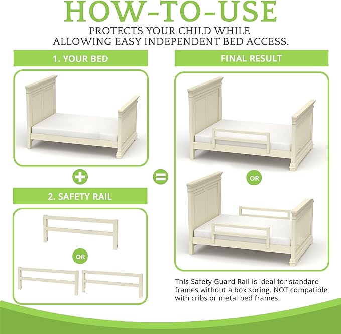 CC KITS Safety Guard Rail for Baby, Kids and Children - Solid Wood Safety Bed Rail for Toddlers - Easy Installation - Premium Protection for Bunk, Twin, Full, Queen and King Size Beds - (French White)