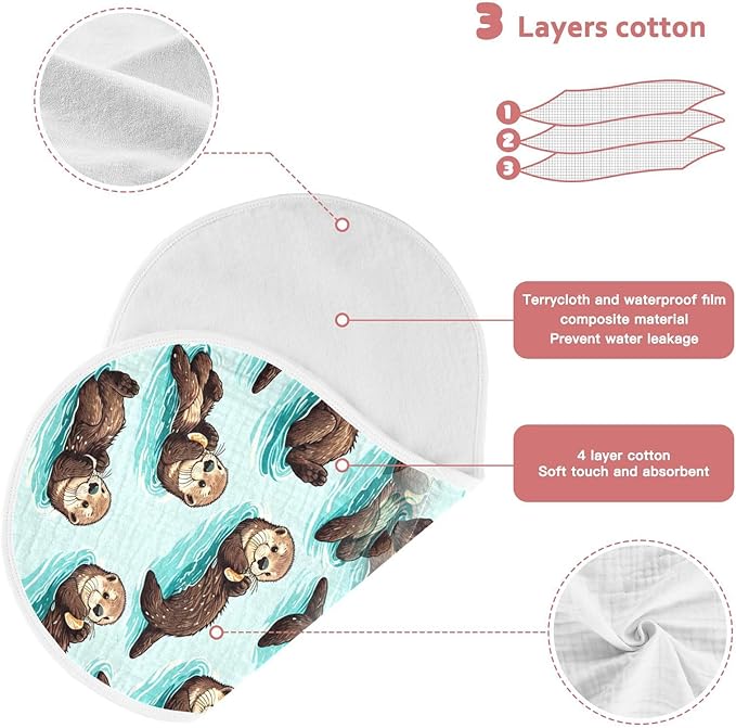 Muslin Burp Cloth for Baby 2PCS Cute Sea Otters Super Absorbent Burping Cloths, Bibs for Newborn Boys Girls