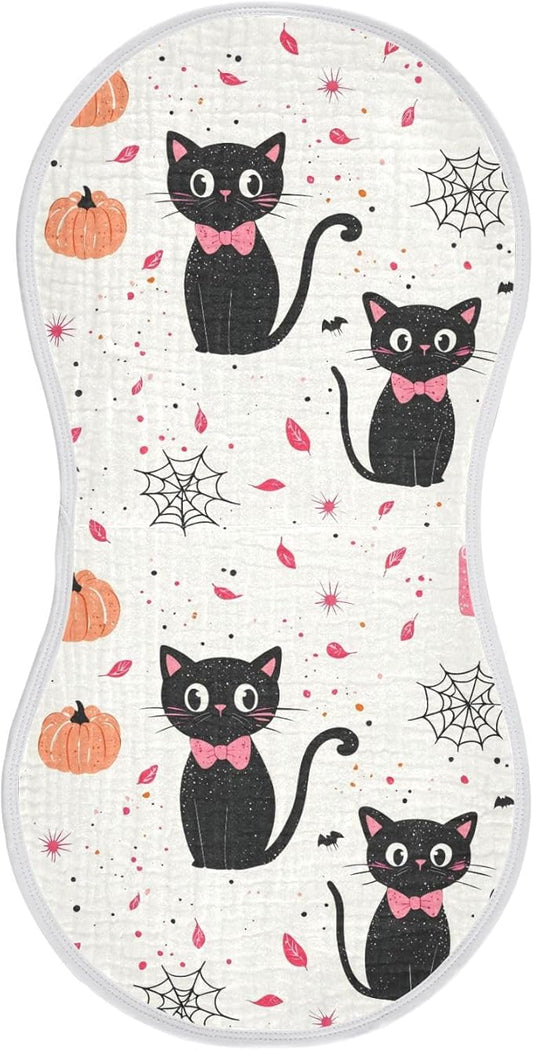 vvfelixl Muslin Burp Cloths Girly Halloween Cat Baby Washcloths for Baby Girl Boys 2 Pack