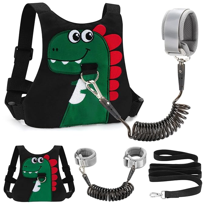 Toddler Leash-Baby Walking Safty Harness and Child Anti Lost Wrist Link for Girls/Boys Travel (Black 2)