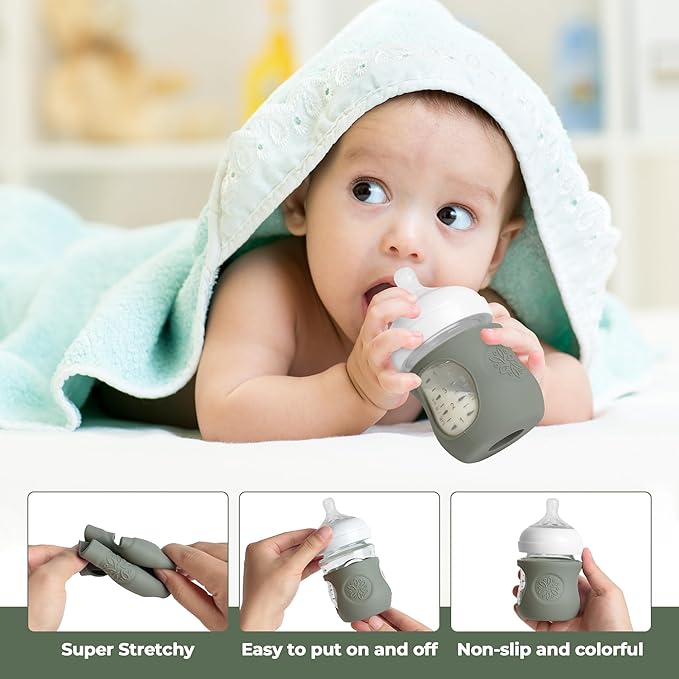 3 Pack Silicone Sleeves for Philips Avent Natural Glass Baby Bottles, Food Grade Silicone Anti Breakage Baby Bottles Holder, Compatible with Philips Avent Glass Natural Baby Bottle 4oz