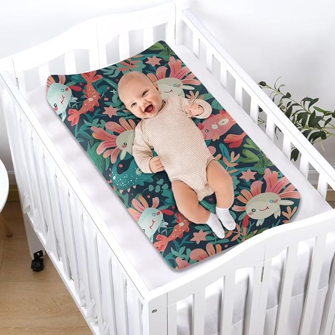 Changing Pad Covers for Boys Girls, Fish Axolotl Diaper Changing Table Pad Cover Soft Breathable Changing Mat Cover for 32''x16" Cute Birthday Gifts for Baby