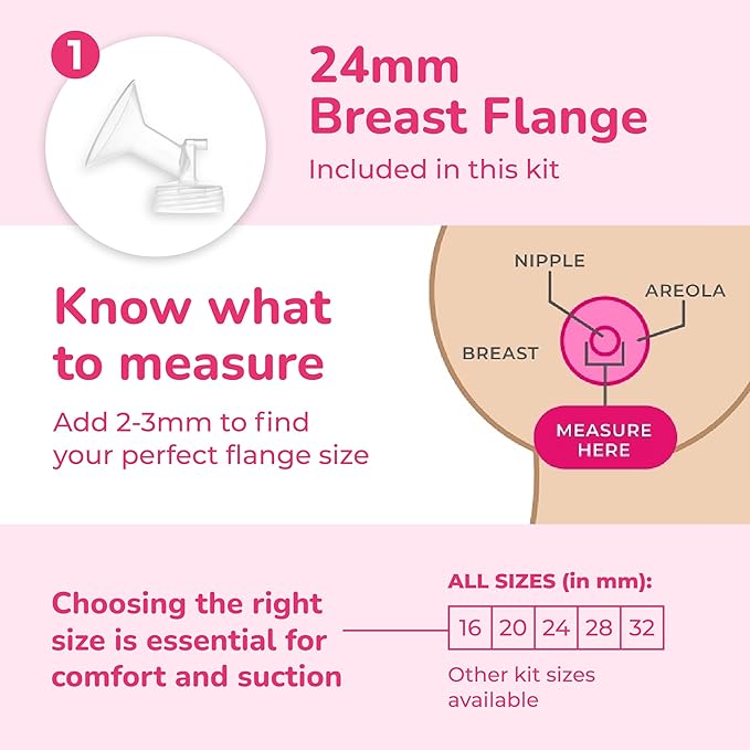 Spectra - Premium Breast Milk Pump Accessory Kit with Baby Bottles - Medium 24mm - Breast Pump Accessories