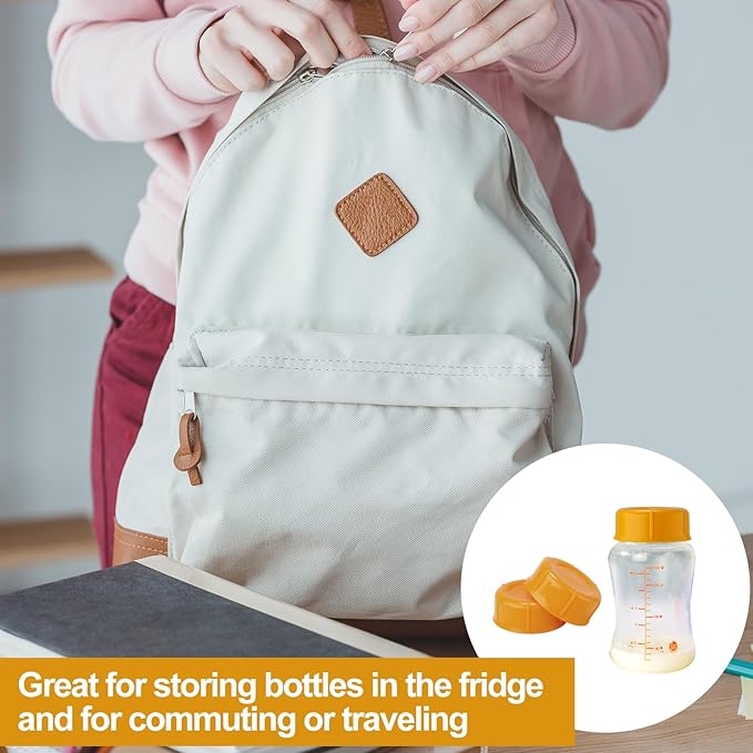 10pcs Narrow Baby Bottle Caps for Dr Brown & Medela Bottles, BPA Free Travel and Storage Baby Bottle Lids Replacement Parts with Sealing Gasket for Ameda Baby Bottles Accessory (Orange)