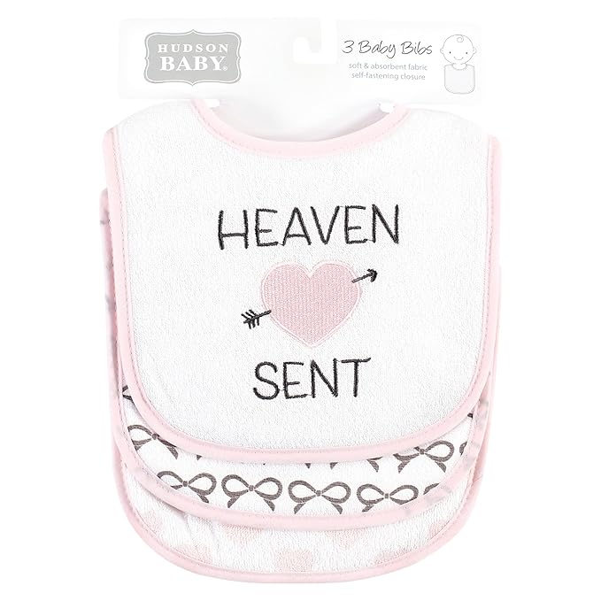 Hudson Baby Unisex Baby Fiber Filled Drooler Bibs 3pk, Heaven Sent Heart Arrow, One Size