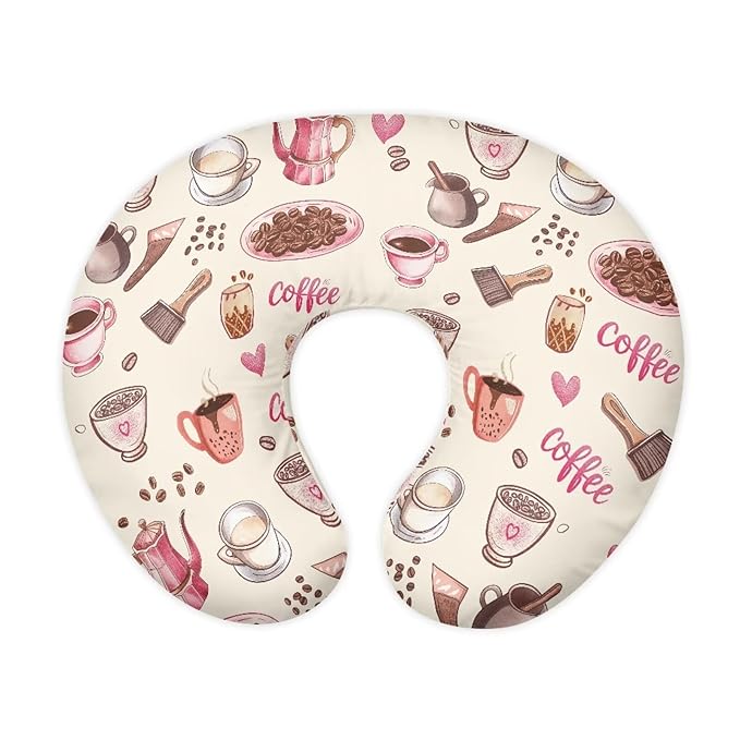 Baby Nursing Pillow Cover Coffee Snack Breastfeeding Pillow Cover Boys Girls, Nursing Pillow Case for Newborn Nursing Pillow Slipcovers for Breastfeeding Moms