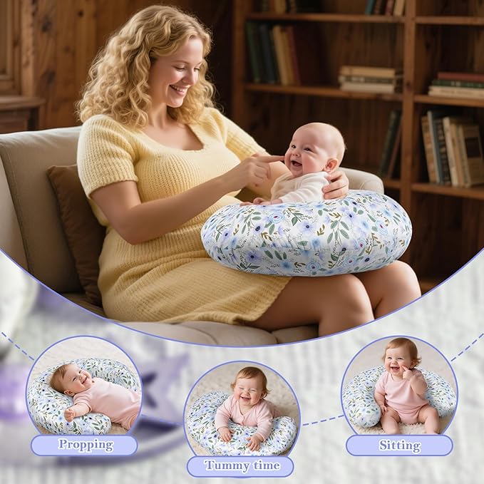 Nursing Pillow for Breastfeeding & Bottle Feeding - Ergonomic C-Shape Design with Breathable Filling & Removable Washable Cover, Supports 0-12 Months (Feeding, Tummy Time, Sitting), Hypoallergenic