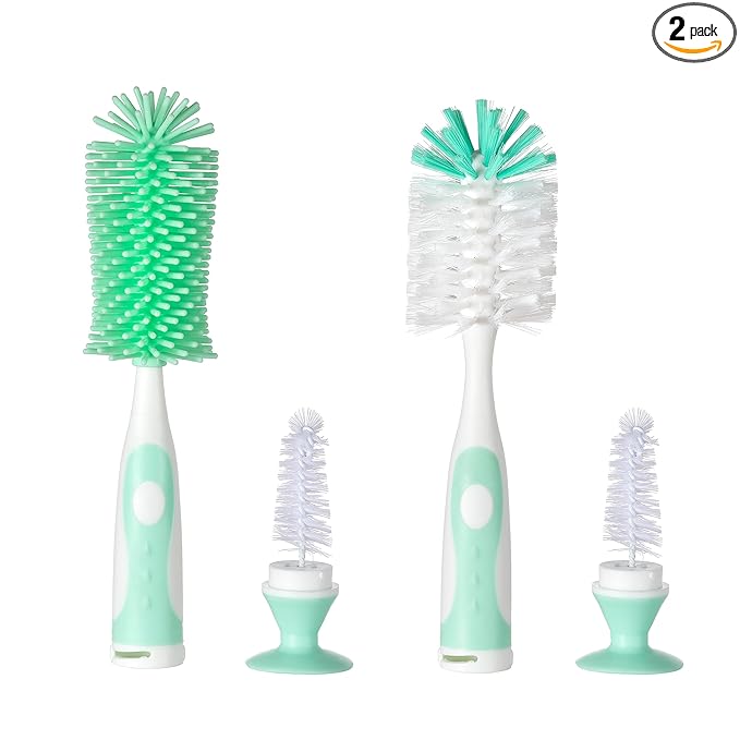 Chemimoso Multifunctional Cleaning Brush, Baby Bottle Brush, Bottle Brush Cleaner, Rotate The Suction Cup to Obtain The Small Bristle Brushes, Set Z, Green, Silicone and Nylon Brush