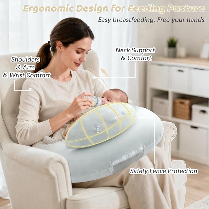 KAKIBLIN Nursing Pillow, Inflatable Breastfeeding Pillows, Hands-Free Feeding Pillow for Back Pain Relief with Waist Strap, Travel Nursing Travel, Breastfeeding & Bottle Support for Baby Girl and Boy
