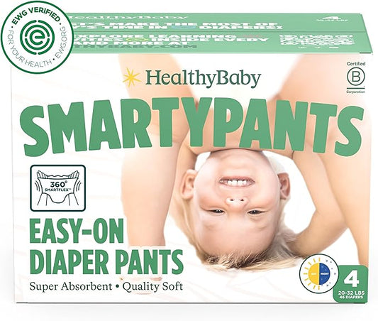 HealthyBaby Size 4 Pull Up Style Training Pants (46 Count) – Easy Pull-On & Tear-Away Design for Potty Training – Leak Protection for Active Toddlers – EWG-Verified Safe, Plant-Based