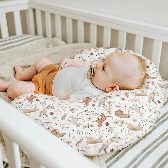 Cute Cat Boho Floral Leaves Baby Nursing Pillow Covers for Boy Girl Kittens Meadow Butterflies Nursery Pillowcase for Breastfeeding Pillows Cats Lover Gift Soft Stretchy Slipcovers for Newborn Infant