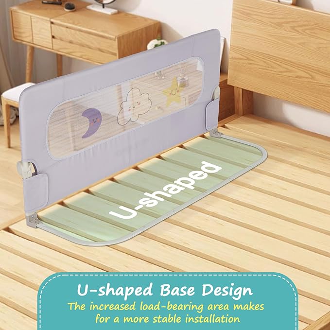 welspo Bed Rail for Toddlers, Foldable Swing Down Baby Bed Rail Guard, Extra Tall Child Safety Bedrail, Fits Twin Full Queen Bunk Beds(Grey, 47inch)
