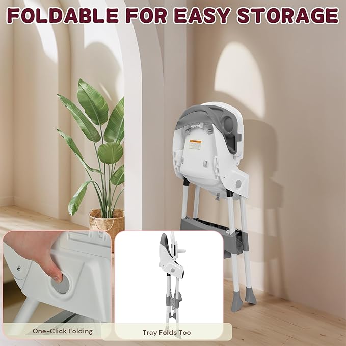 Ktaxon Foldable Baby High Chair, 2-in-1 Portable Convertible Highchair with 5-Point Safety Harness, Easy to Clean Tray and Storage Bag for Toddlers & Babies, Grey