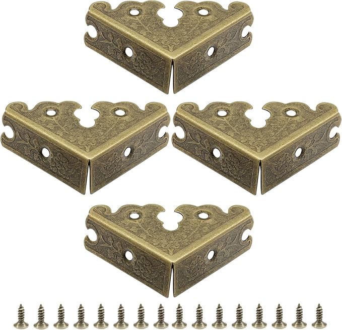 Bivethoi 12 Pack 1.34" x 1.34" Decorative Corner Protectors, Retro Style Edge Safety Guards Antique Bronze Covers, Vintage Metal Edge Cover for Furniture/Table/Jewelry Box