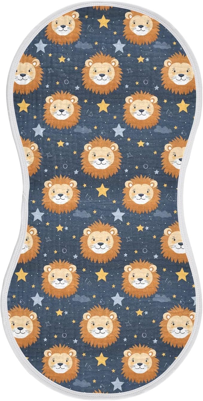 4Pcs Cute Lion Burp Cloth,Unisex Large Absorbent Soft Cotton Muslin Burping Cloths for Newborn Boys Girls,11x22in,A111664