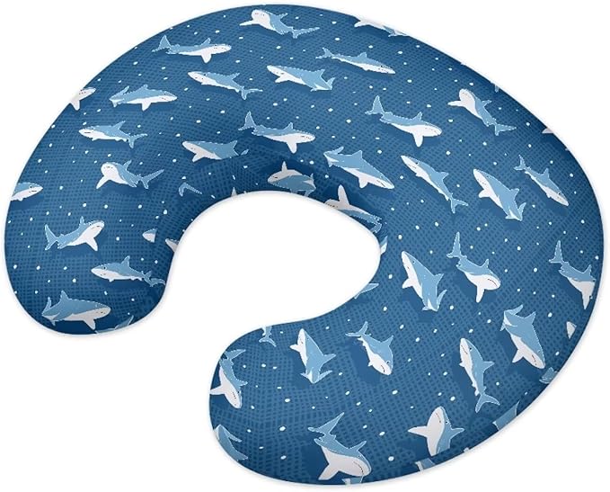 Blue Shark Nursing Pillow Covers for U-Shaped Breastfeeding Pillow Cozy Nursing Slipcover Hidden Zipper Design Soft and Skin-Friendly