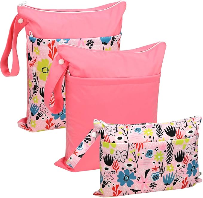 Grab and Go Wet Dry Cloth Diaper Bags -Waterproof Washable Reusable Diaper Organizer (simple bag, Dreaming Flower)