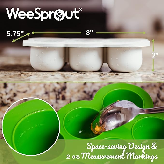 WeeSprout Silicone Baby Food Freezer Trays 3-Pack Bundle - 2 Ten 1.5oz & 1 Six 3oz Portions - Clip-on Lids - Homemade Purée & Breast Milk Storage