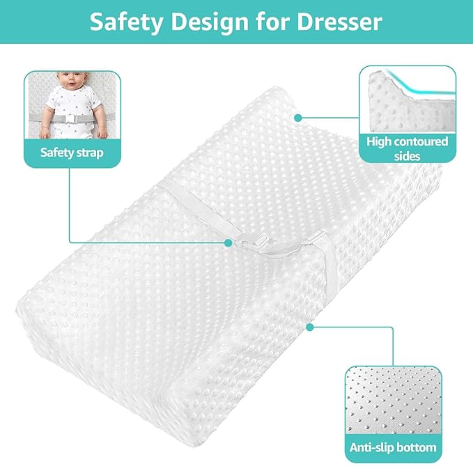 YENING Small Changing Pad Mini 23 x 13 with Washable Cover Waterproof Baby Diaper Changing Pad for Dresser Table Pad White