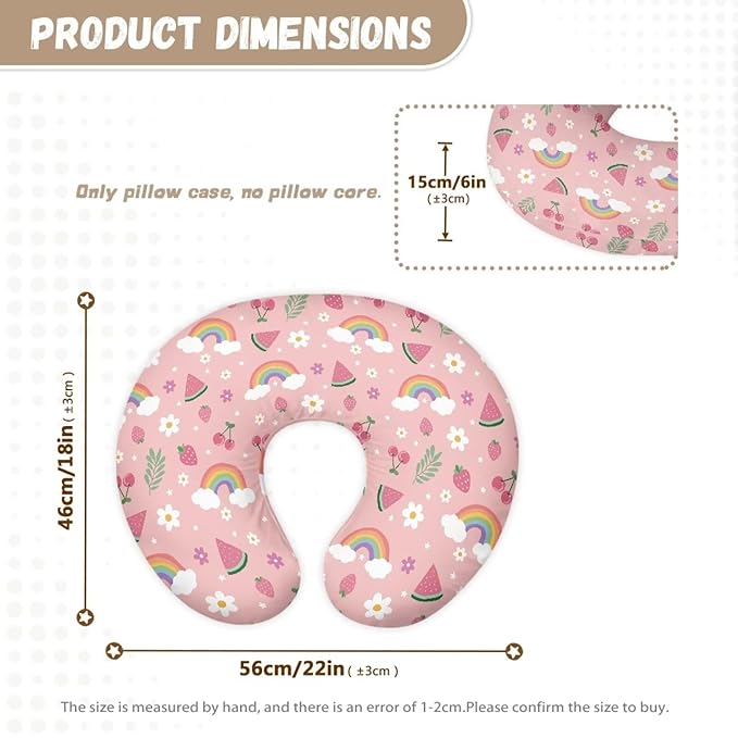 Rainbow and Watermelon Breastfeeding Pillow Cover Newborn U-Shaped Breastfeeding Pillowcase Cushion Cover Lightweight and Easy to Clean