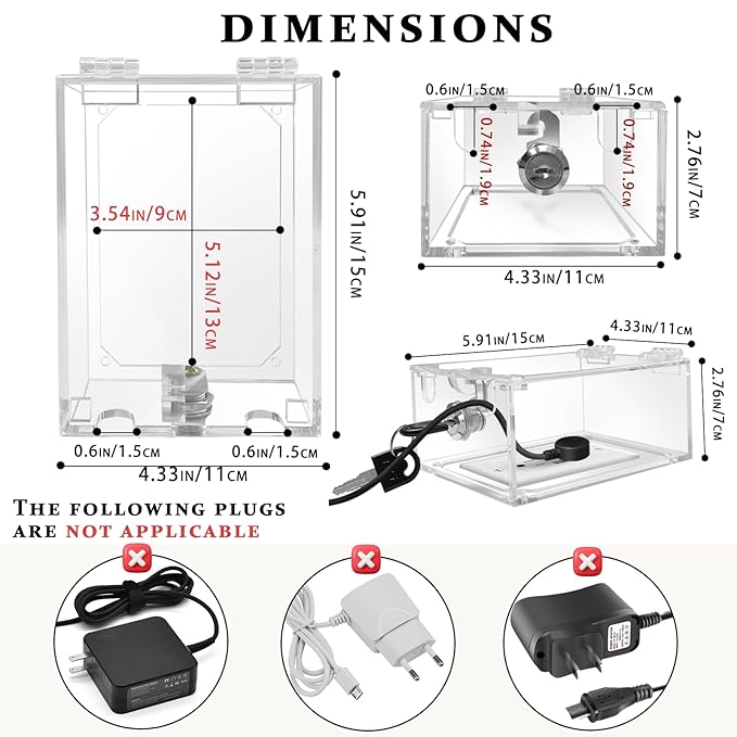 Infant Safety Outlet Lock Box, wall Outlet Lock Box, Lock Box for Electrical outlets with outlets, Easy to Install, Accommodates Most Plugs and adapters 4.95“ X 3.35” X 2.56” or Smaller