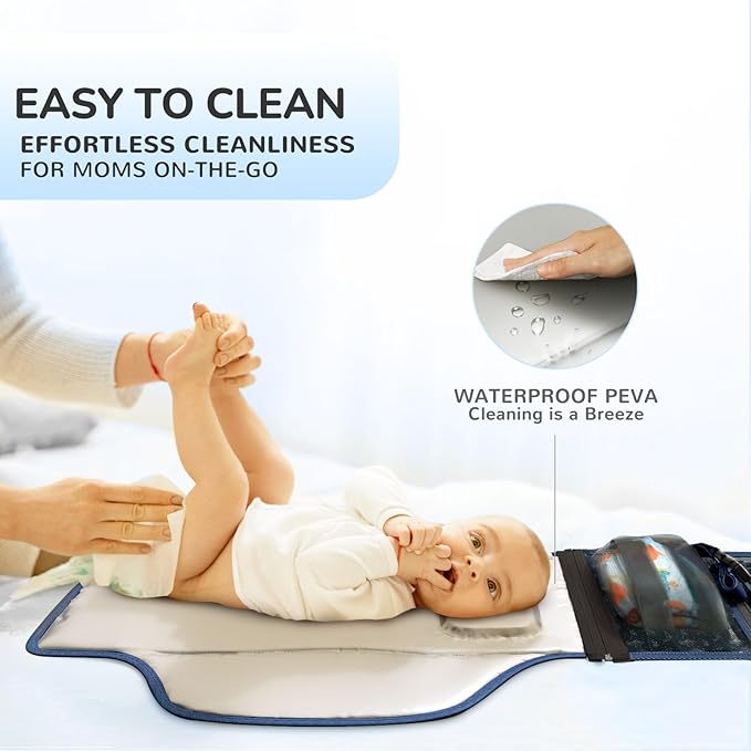Portable Changing Pad with Shoulder Strap - Detachable Travel Changing Pad with Head Pillow, Lightweight & Waterproof Portable Diaper Changing Pad for Baby Shower Gifts