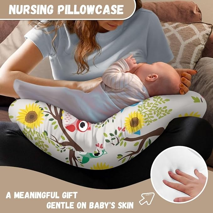 Nursing Pillow Cover for Breastfeeding Pillow Owl Floral Nursing Pillow Slipcovers, Breastfeeding Pillow Cover Boys Girls, Perfect Newborn Choice for Mom or Baby