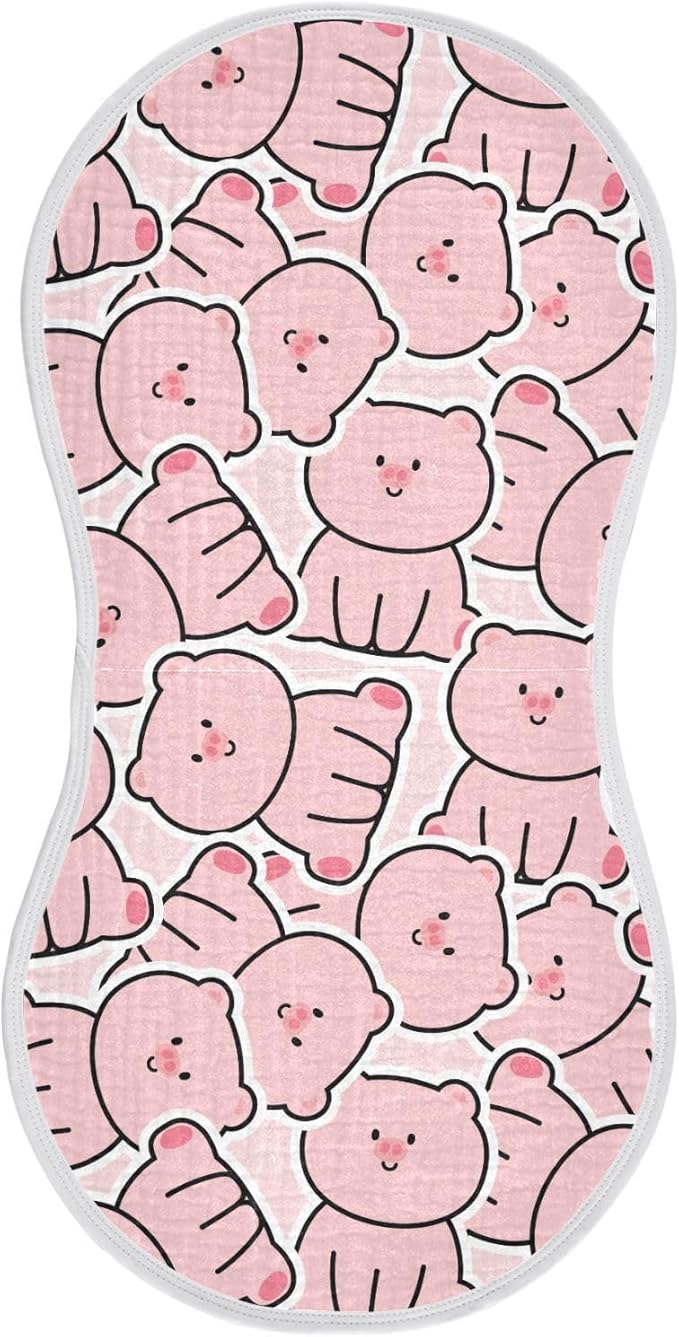 Muslin Burp Cloths for Baby Boys and Girls - 1-Pack Ultra Absorbent Cute Pig Muslin Washcloths, Newborn Towel, Milk Spit Up Rags, Burp Cloth Bib for Unisex, 22 x 11 Inch