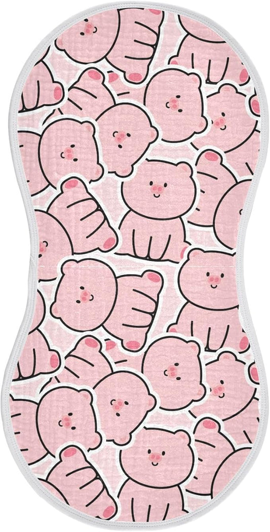 Muslin Burp Cloths for Baby Boys and Girls - 1-Pack Ultra Absorbent Cute Pig Muslin Washcloths, Newborn Towel, Milk Spit Up Rags, Burp Cloth Bib for Unisex, 22 x 11 Inch