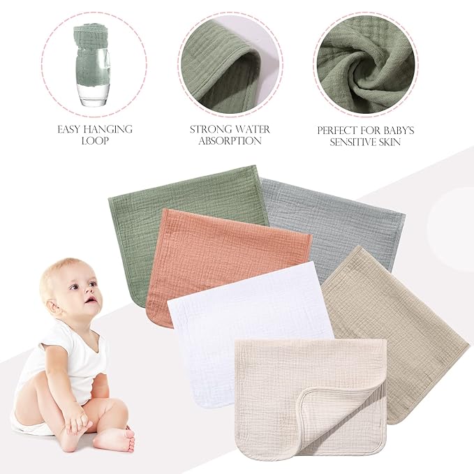 Hicarer 6 Pcs Girl Muslin Burp Cloths Cotton Burping Spit Rags Large 20 x 10 Inch 6 Layers Newborn Soft Absorbent Multicolor Wash Cloths Diapers for Baby Shower(Mixed Colors Series)