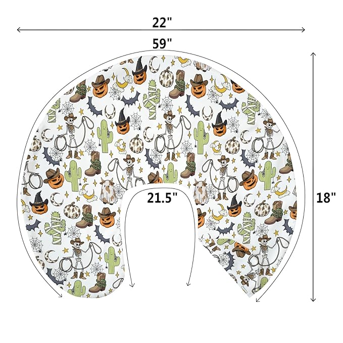 Western Halloween Cowboy Nursing Pillow Covers for Boy Girl Spooky Skeleton Pumpkin Cactus Witch Bats Nursery Pillowcase for Breastfeeding Pillows Wild West Country Soft Stretchy Slipcovers for Infant