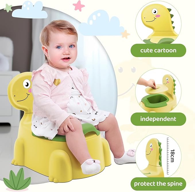 potty training toilet Potty Seat Baby Training Chair Boys Girls Toddler Dinosaur Comfortable children 1-5 years old Baby toilet Animal seat with lid back potty trainer (Yellow)
