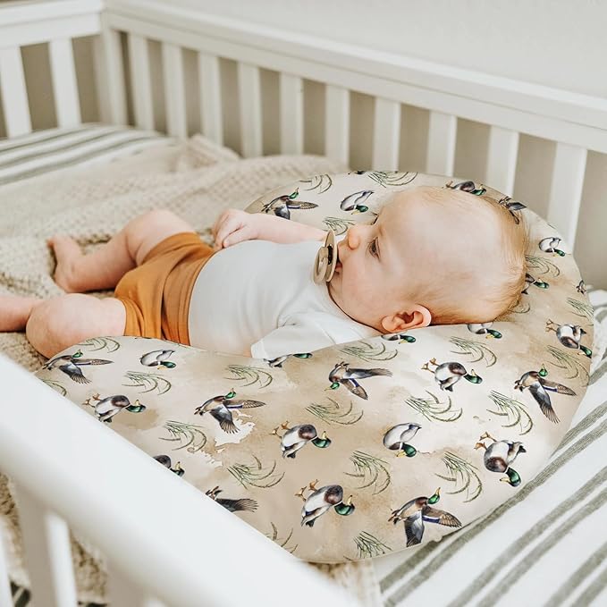 Vintage Mallard Duck Baby Nursing Pillow Covers for Boy Girl Green Ducks Lake Nursery Slipcovers for Breastfeeding Pillows Hunting Ducks Soft Stretchy Removable Cover for Newborn Infant
