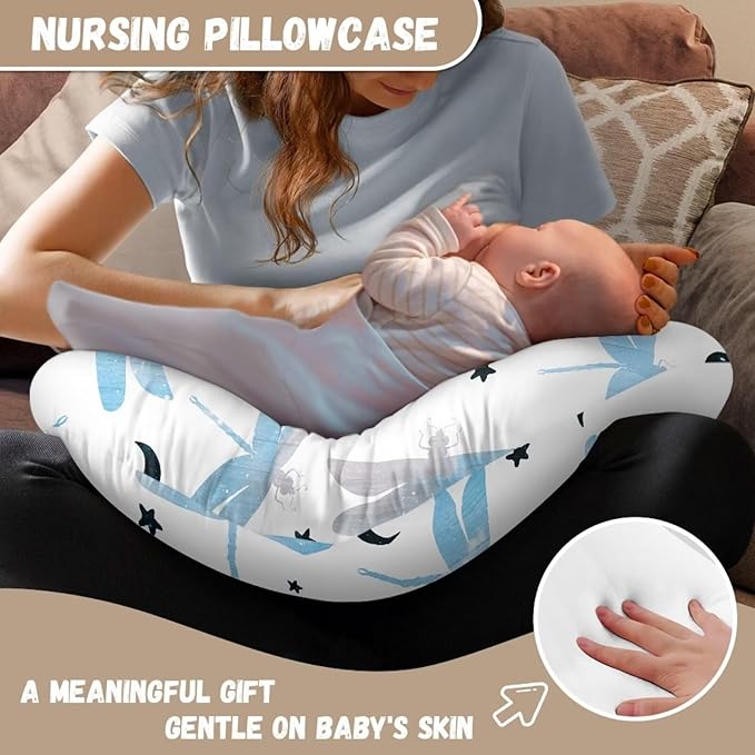 Blue Dragonfly and Moon Nursing Pillow Cover Stretchy Removable Nursing Covers for Breastfeeding Pillows Ultra Soft Newborn Feeding Pillow Cover Baby Essentials