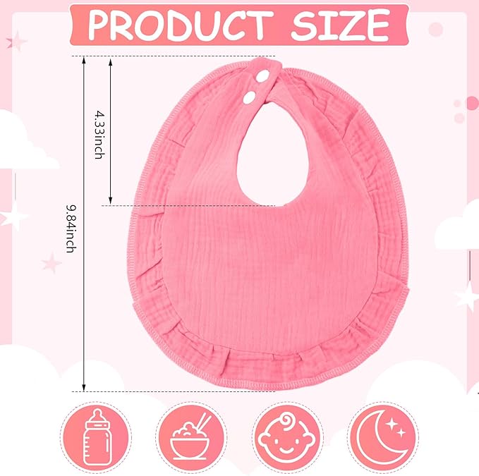 Kenning 18 Pcs Muslin Drool Baby Bibs Ruffle Absorbent Bib with Snap Button Boy Girl for Drooling Teething Infant Newborn