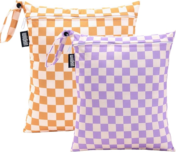 Wildkin Wet Bag Set for Boys, & Girls – Durable Zipper with Snap Loop Handle, Reusable Water-Resistant Bags for Beach, Pool, Travel & Gym - Checkered