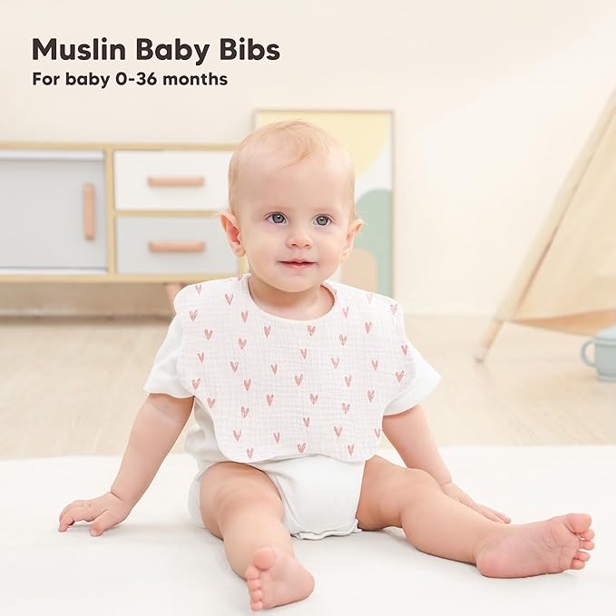 Bearmoss Baby Bibs for Drooling & Teething 8 Pack Muslin Cotton Soft Absorbent Adjustable Unisex Bibs Boys Girls 0-36 Months