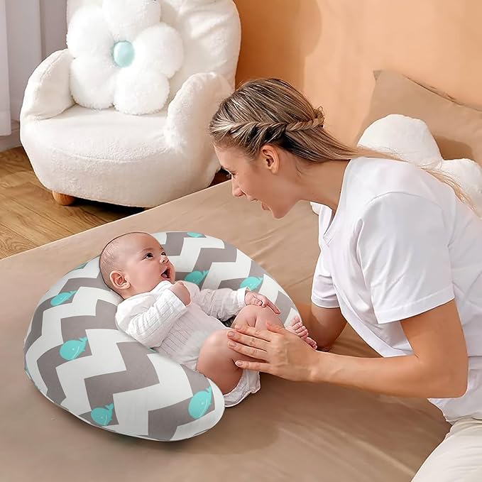 BROLEX Baby Nursing Pillow Covers: 2-Pack Soft Slipcovers for Breastfeeding Pillows - Comfortable Fabric, Fits Standard Nursing Pillows for Boys & Girls - Whale Cloud