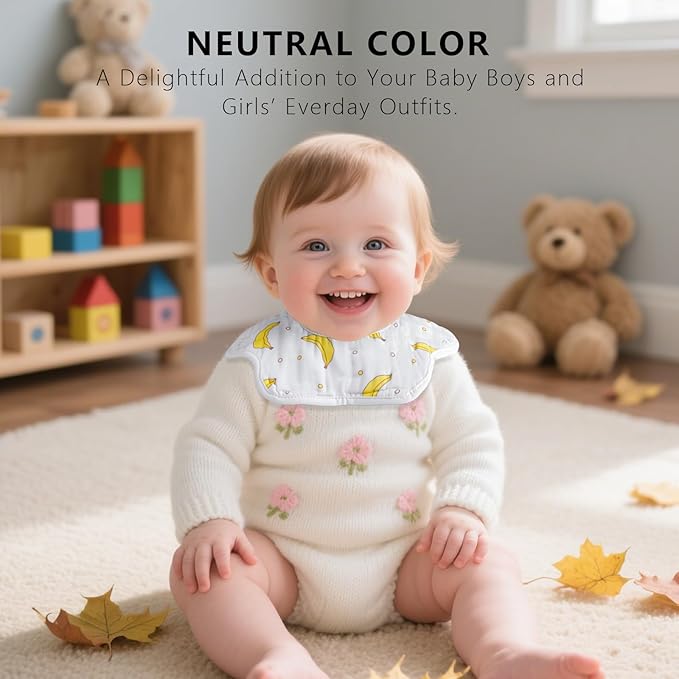 8-Pack 360° Rotate Organic Cotton Baby Bibs, Newborn Muslin Bibs For Teething And Drooling,Unisex Baby Bibs For Toddler, Adjustable With Snaps, Super Soft & Absorbent Baby Bibs For Boys And Girls.