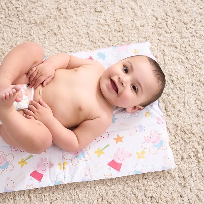 Peppa Pig Portable Nappy Changing Mat Travel Baby Change Mat, Wipe Clean Material, Foldable Padded BPA Free 0M+ Lightweight White/Pink Colour for Babies