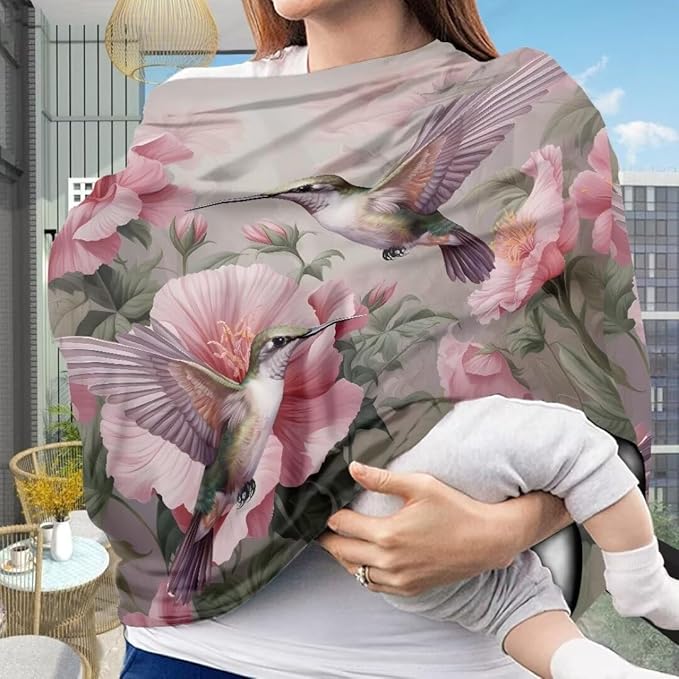 Coldinair Hummingbird Multifunctional Nursing Cover Multi Use Cover for Baby Floral Car Seat Canopy Shopping Cart Cover,Stroller Cover