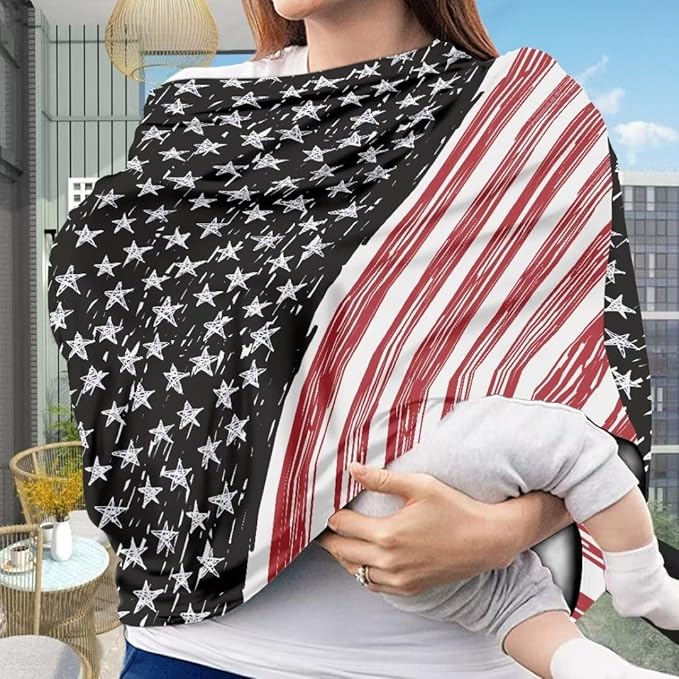 Coldinair American Flag Multifunctional Nursing Cover Multi Use Cover for Baby Car Seat Canopy Shopping Cart Cover,Stroller Cover