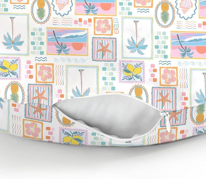 Colorful Beach Patchwork Baby Nursing Pillow Covers for Girl Bright Summer Seashells Girly Nursery Pillowcase for Breastfeeding Pillows Pineapple Lemon Palm Tree Soft Stretchy Slipcovers for Newborn