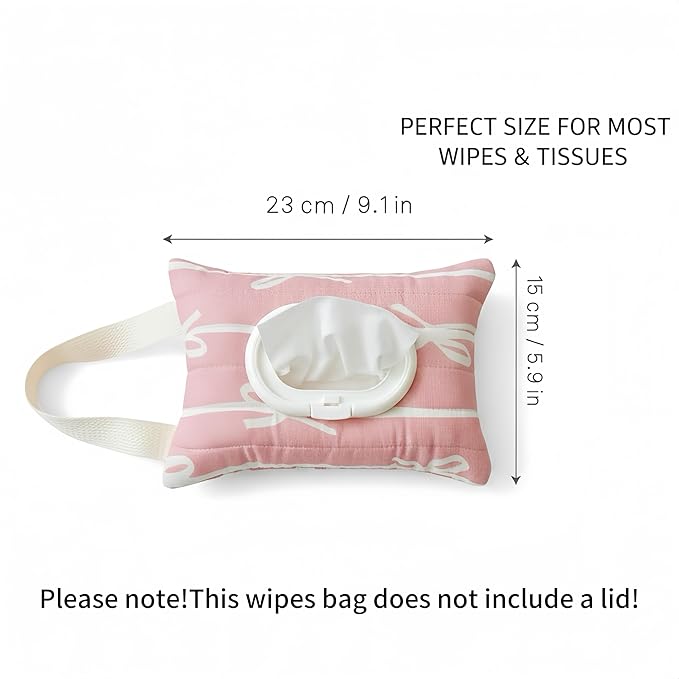 Baby Wipes Dispenser with Bow, Refillable Hanging Wet Wipe Pouch, Portable Diaper Wipe Holder for Travel, Car and Stroller Use (Pink)
