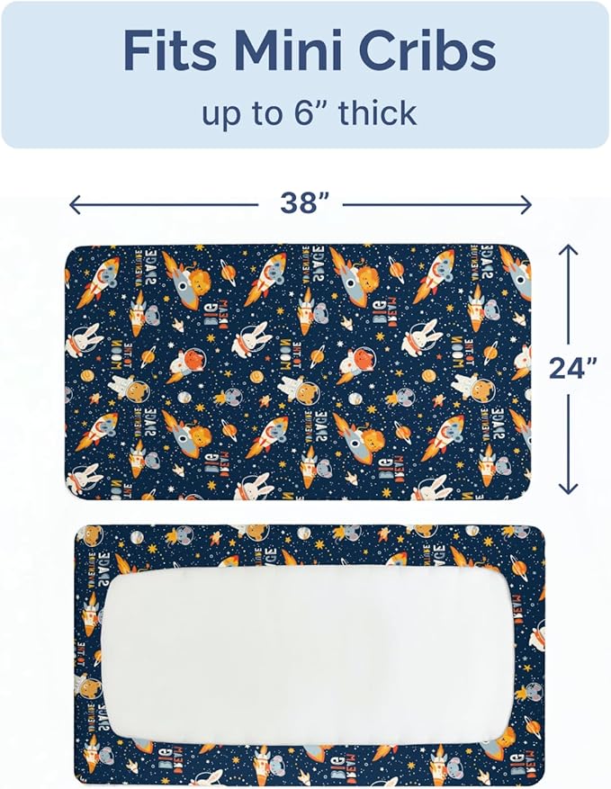 2-Pack Mini Crib Sheets Fitted - Pack N Play Sheets for Pack and Play Mattress - Stretchy Soft Microfiber Playard Bedding - Mini Toddler Bed Cover Boys & Girls - Easy-Fit, Oeko-Tex - 38 x 24in - Cosmo